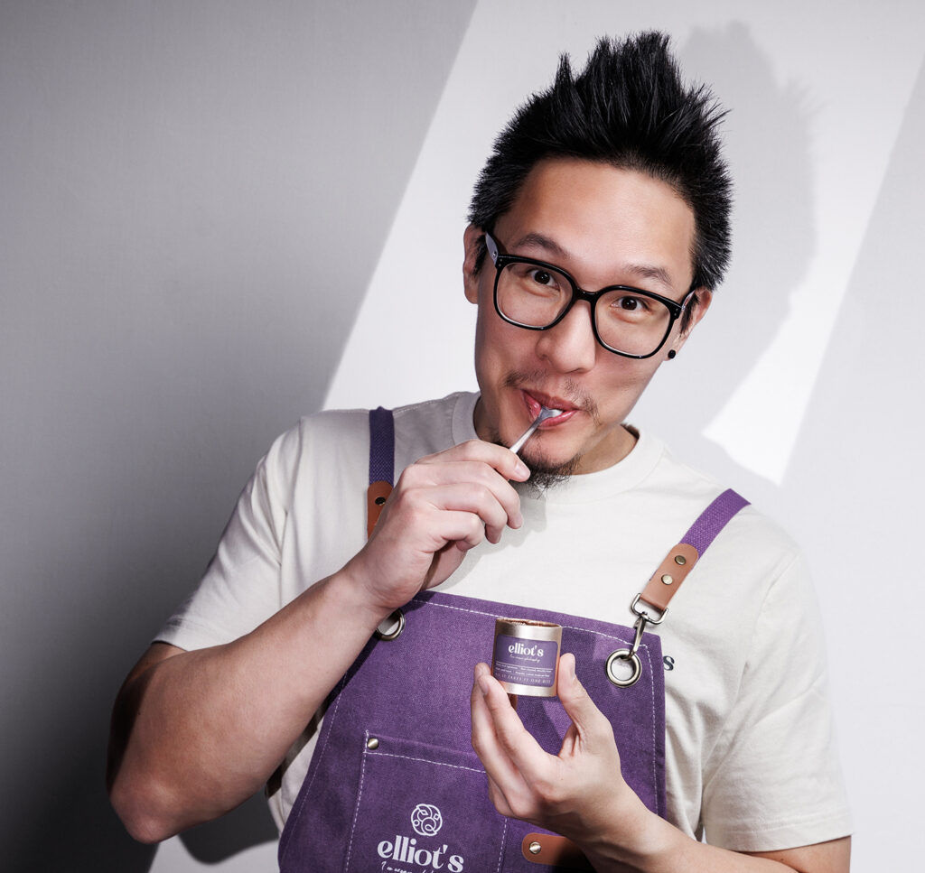 Elliot's founder and head chef Eliot Sun tasting ice cream in the production kitchen