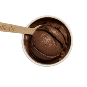Elliot's rich dark chocolate in a cup with spoon