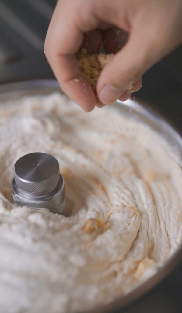 Elliot's pineapple cake ice cream churned with shortbread cookie mix-ins