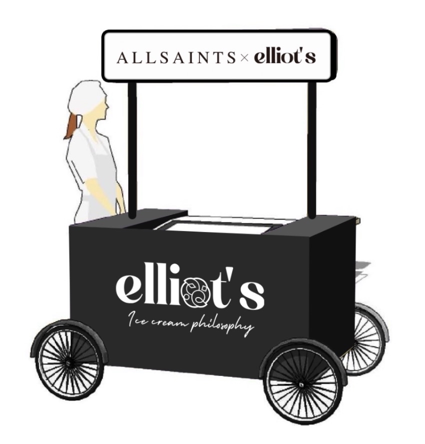 AllSaints x Elliot's collaboration ice cream cart mockup